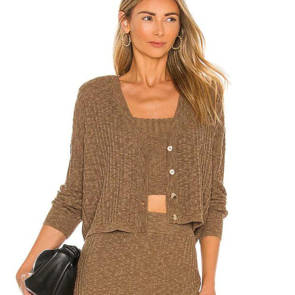 Saylor Tiggy Crop Knit Ribbed Cardigan In Coffee NWT Women's Size Large 10/12 - Picture 1 of 14